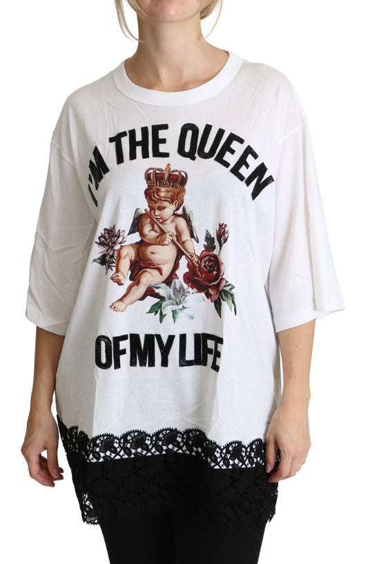 Weißer Engel Druck Baumwolle Rundhalsausschnitt Shirt Tops