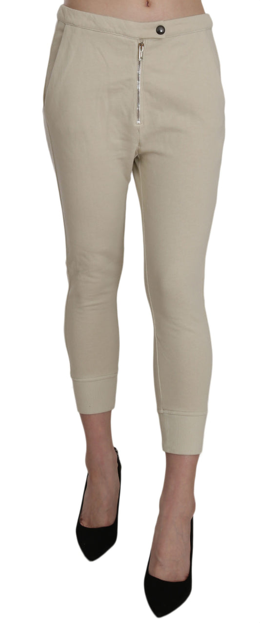 Beige Mittlere Taille 100% Baumwolle Skinny Cropped Pants