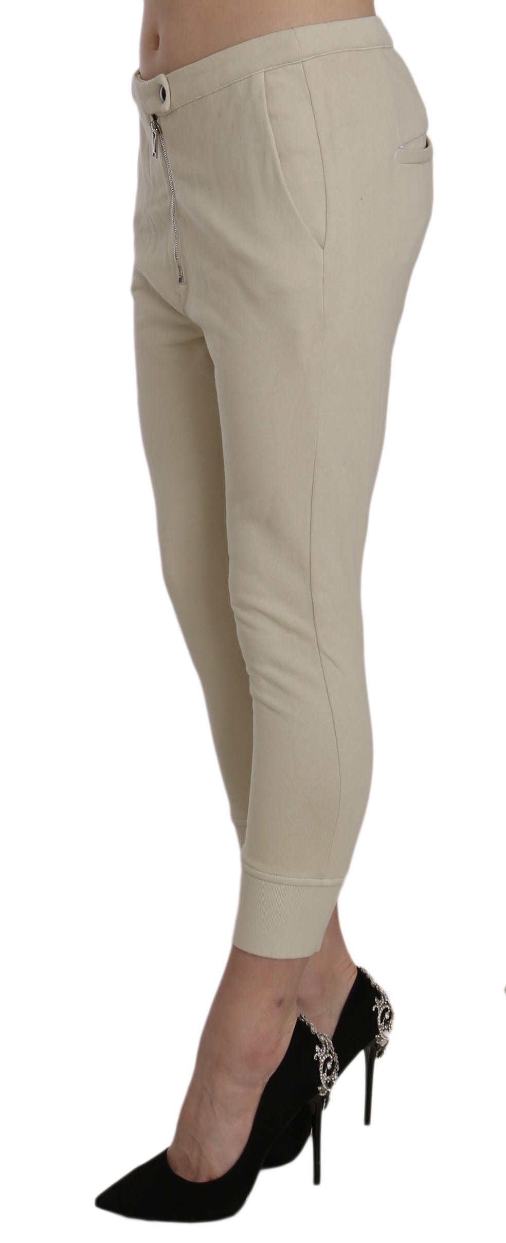 Beige Mittlere Taille 100% Baumwolle Skinny Cropped Pants