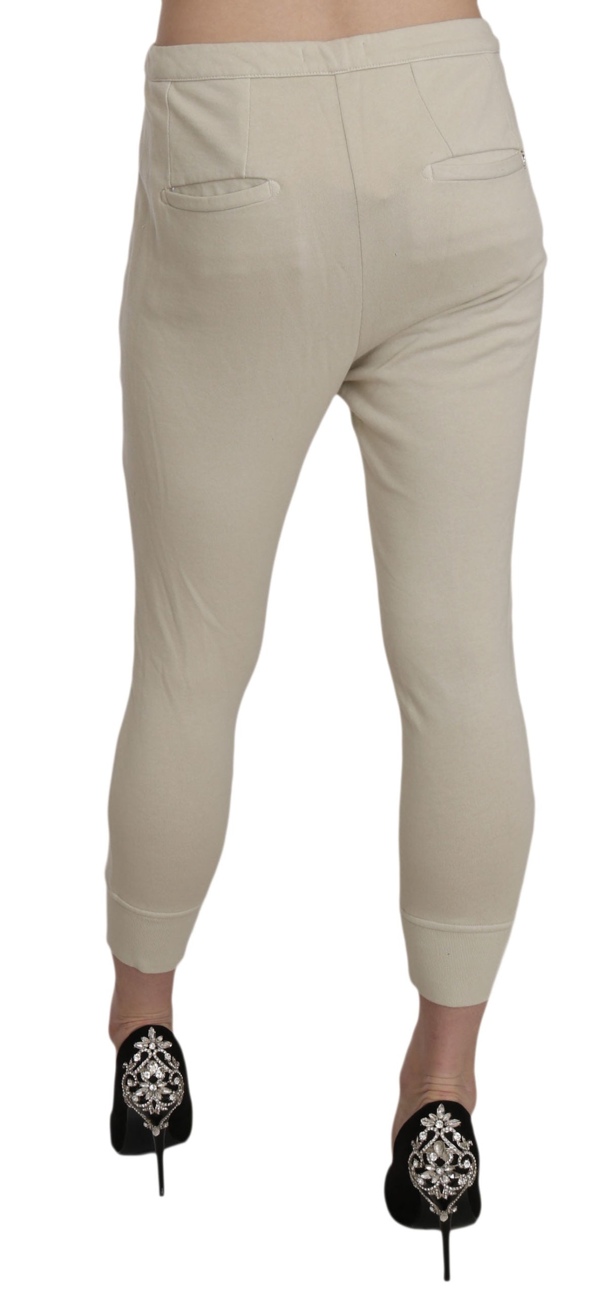 Beige Mittlere Taille 100% Baumwolle Skinny Cropped Pants