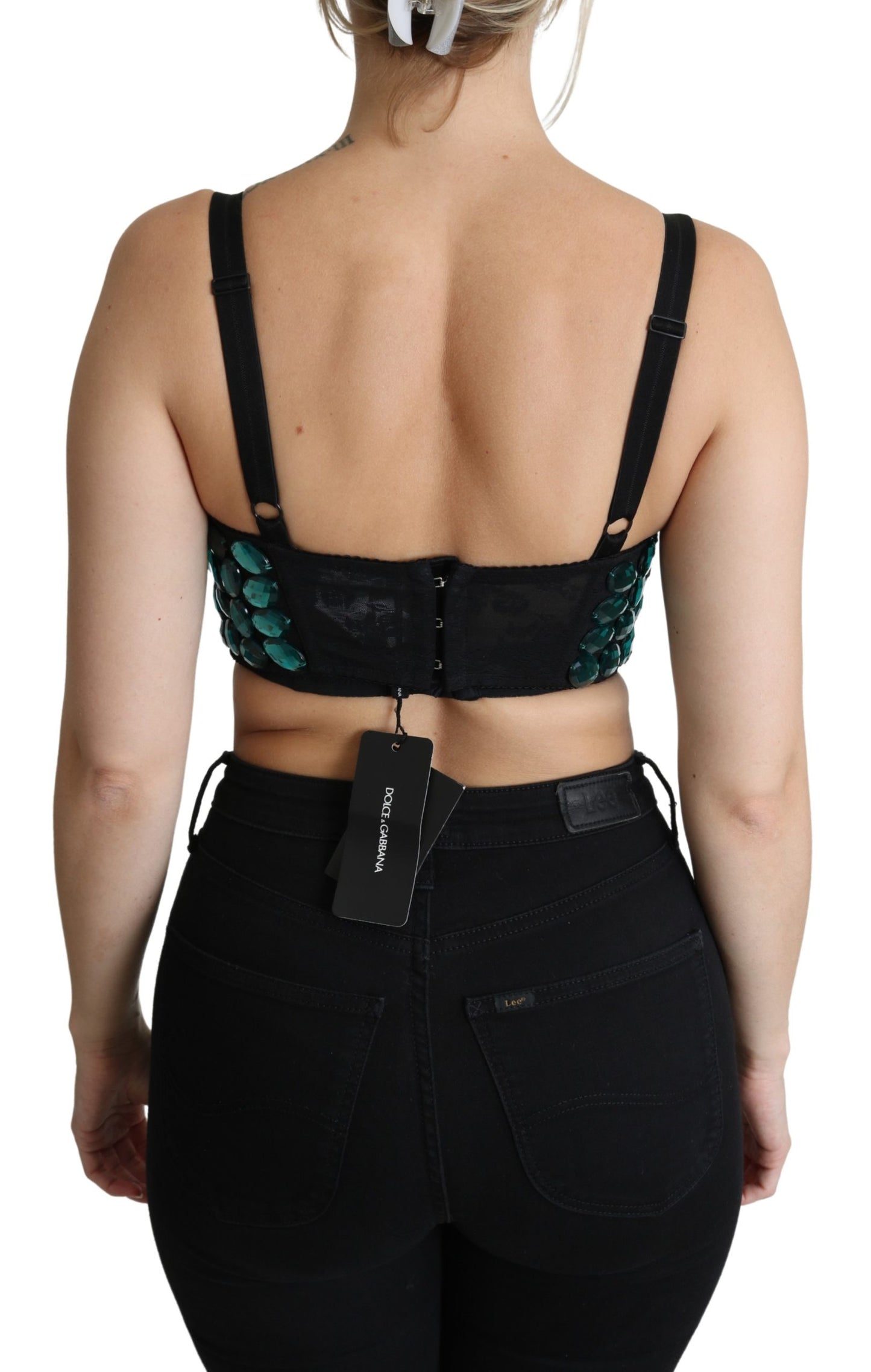 Blaues Cropped Top Bustier mit Kristallverzierung