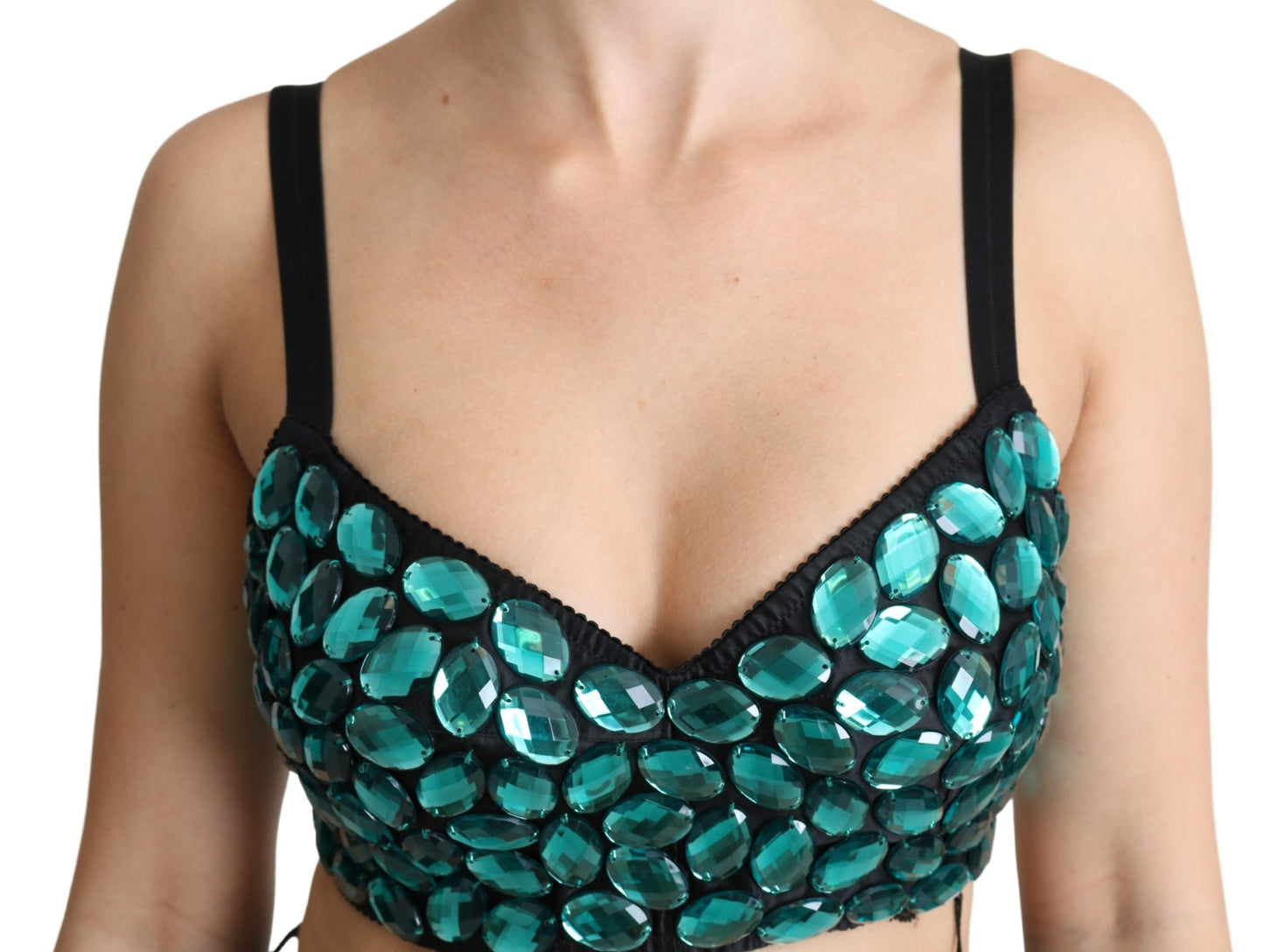 Blaues Cropped Top Bustier mit Kristallverzierung