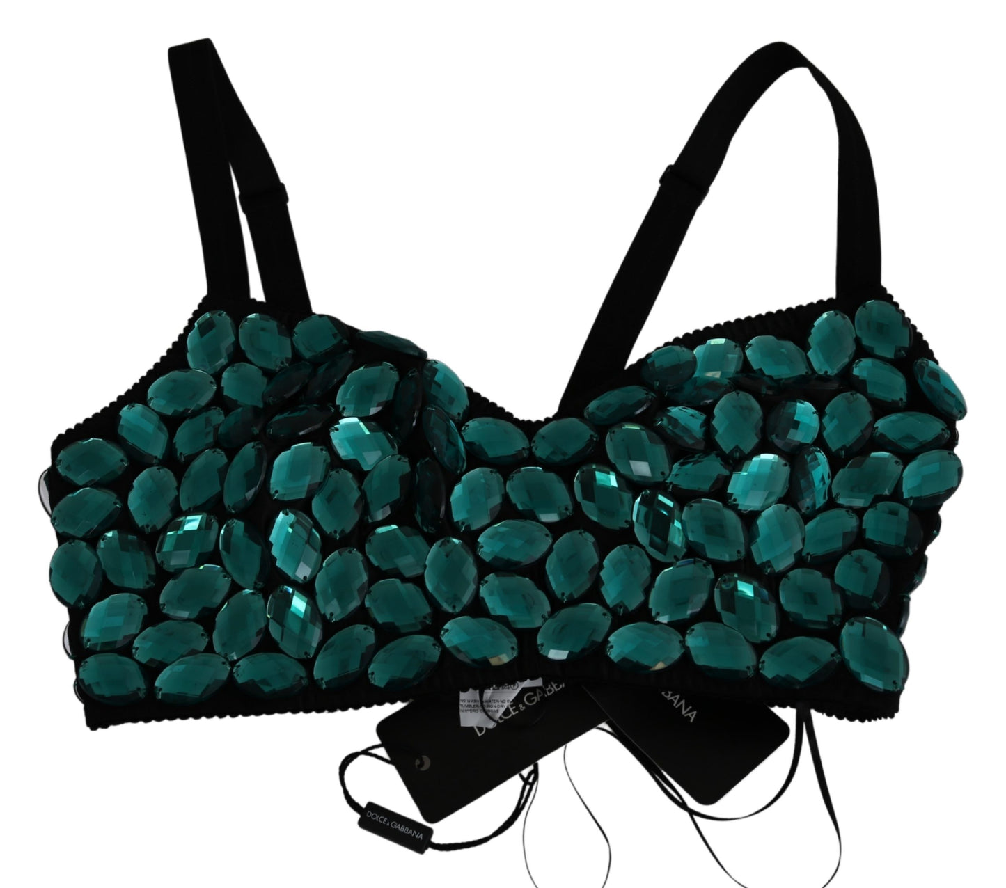 Blaues Cropped Top Bustier mit Kristallverzierung