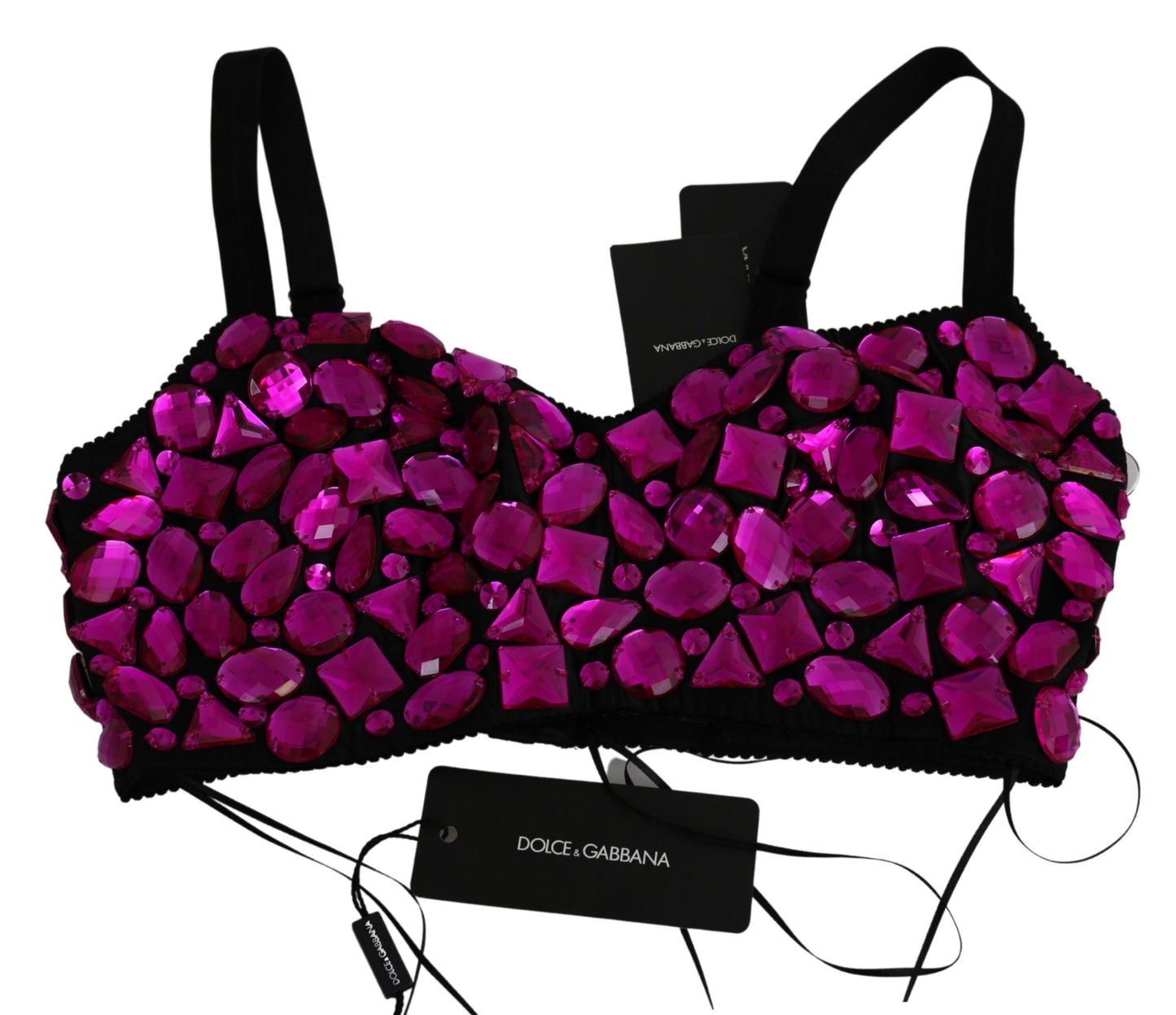 Schwarzes Bustier Fuchsia kristallbesetztes Cropped Top