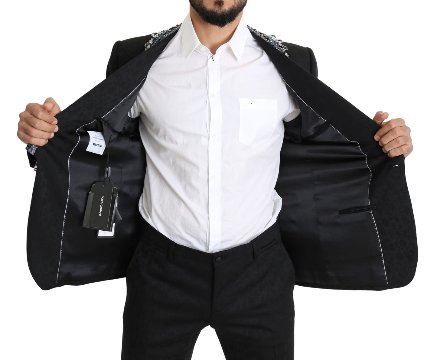 Schwarzer mit Perlen verzierter 2-teiliger MARTINI Anzug