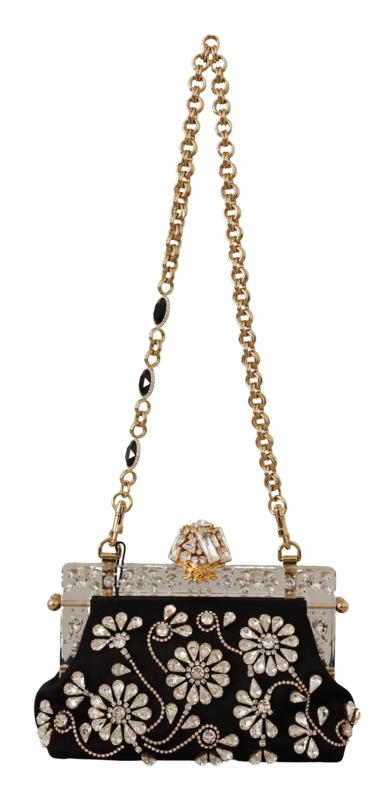 Schwarze Seide Floral Crystal Clutch Abendtasche VANDA