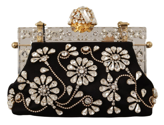 Schwarze Seide Floral Crystal Clutch Abendtasche VANDA