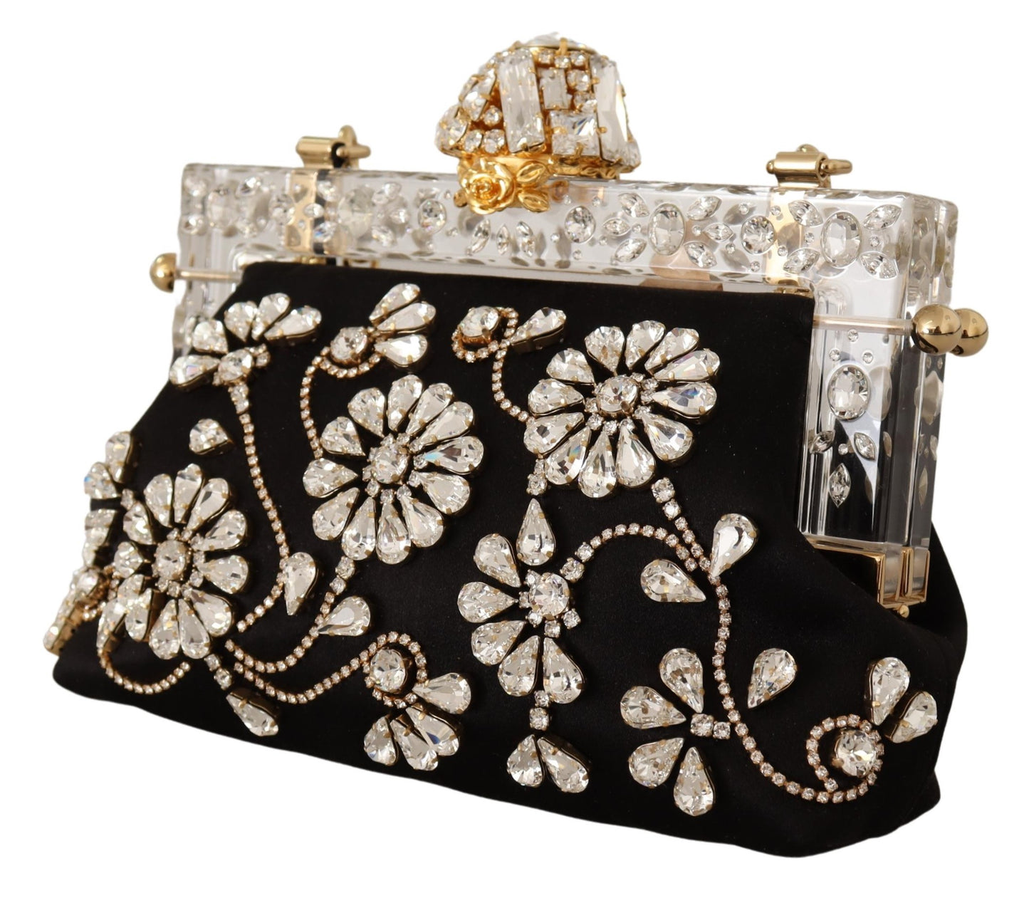 Schwarze Seide Floral Crystal Clutch Abendtasche VANDA