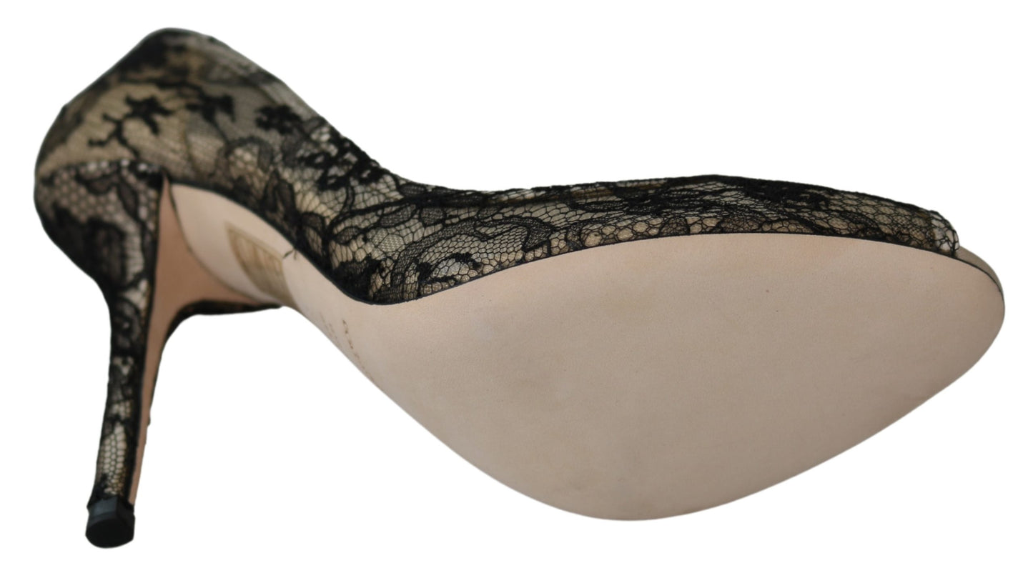 Schwarze Spitze Heels Pumps Champagner Schuhe