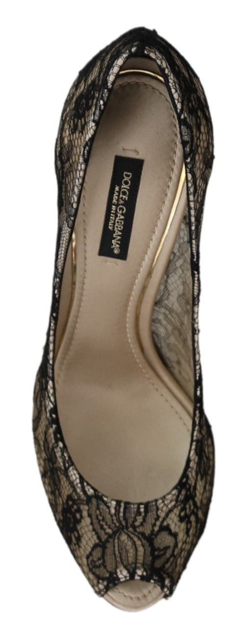 Schwarze Spitze Heels Pumps Champagner Schuhe