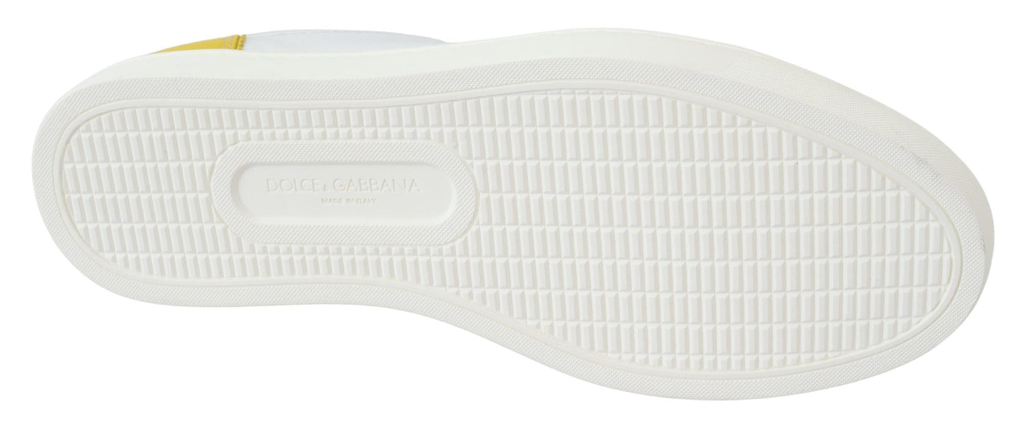 Weiß Gelb Leder Low Top Turnschuhe Schuhe