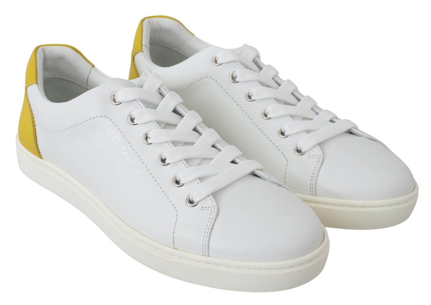Weiß Gelb Leder Low Top Turnschuhe Schuhe