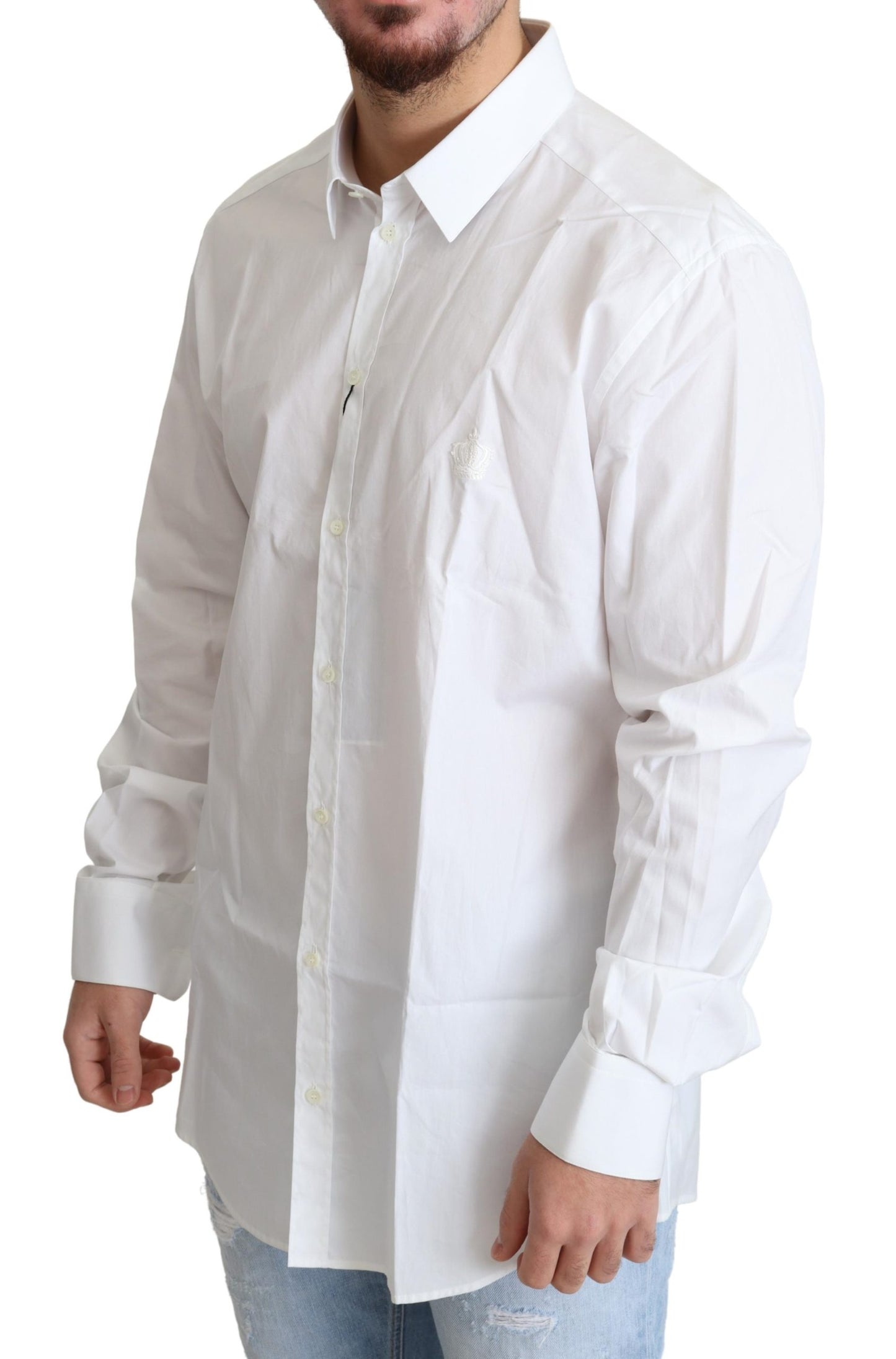 Weißes Hemd mit Kronenstickerei für Männer Formal