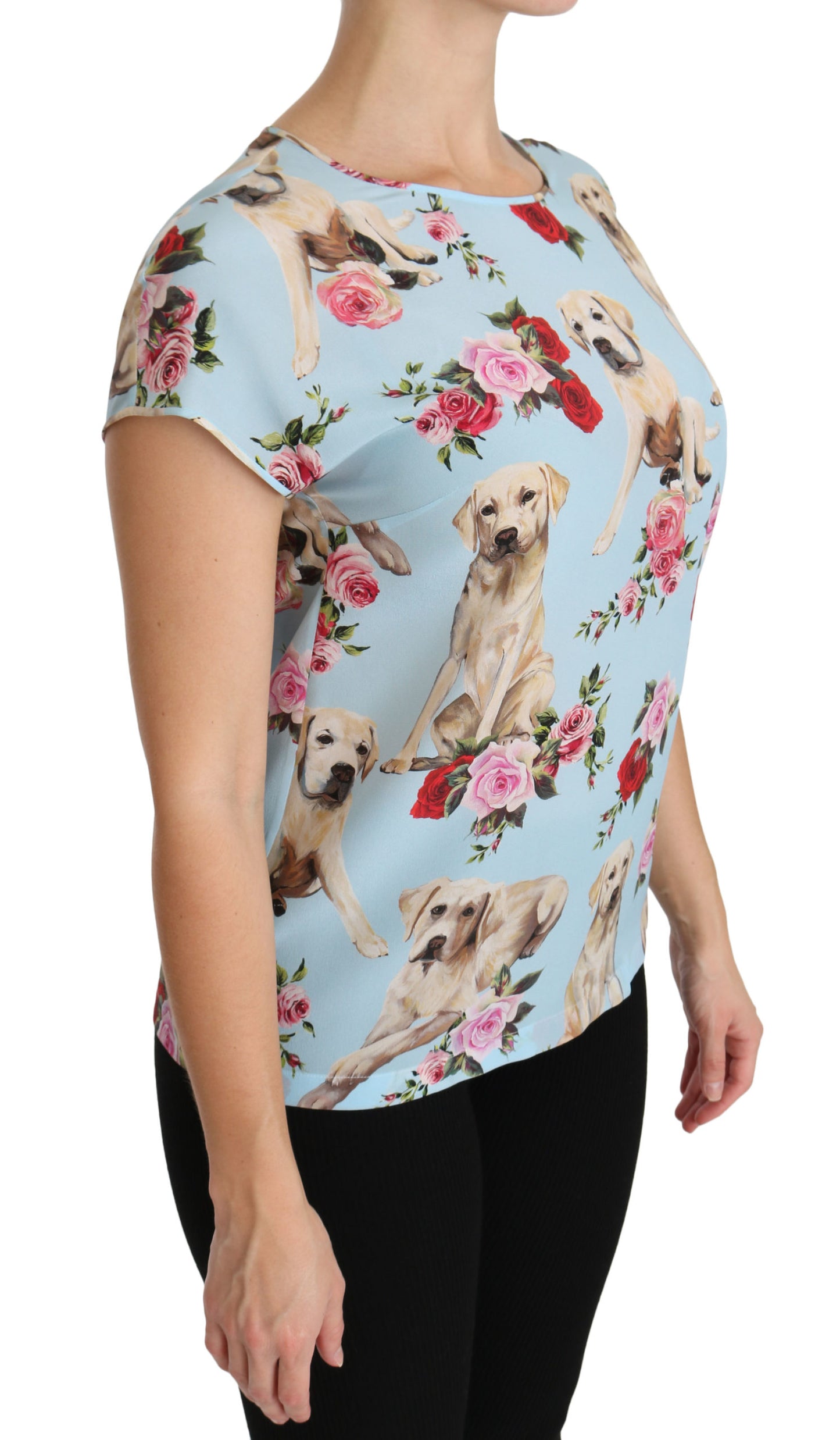 Blau geblümtes Labrador-T-Shirt Blusenoberteil