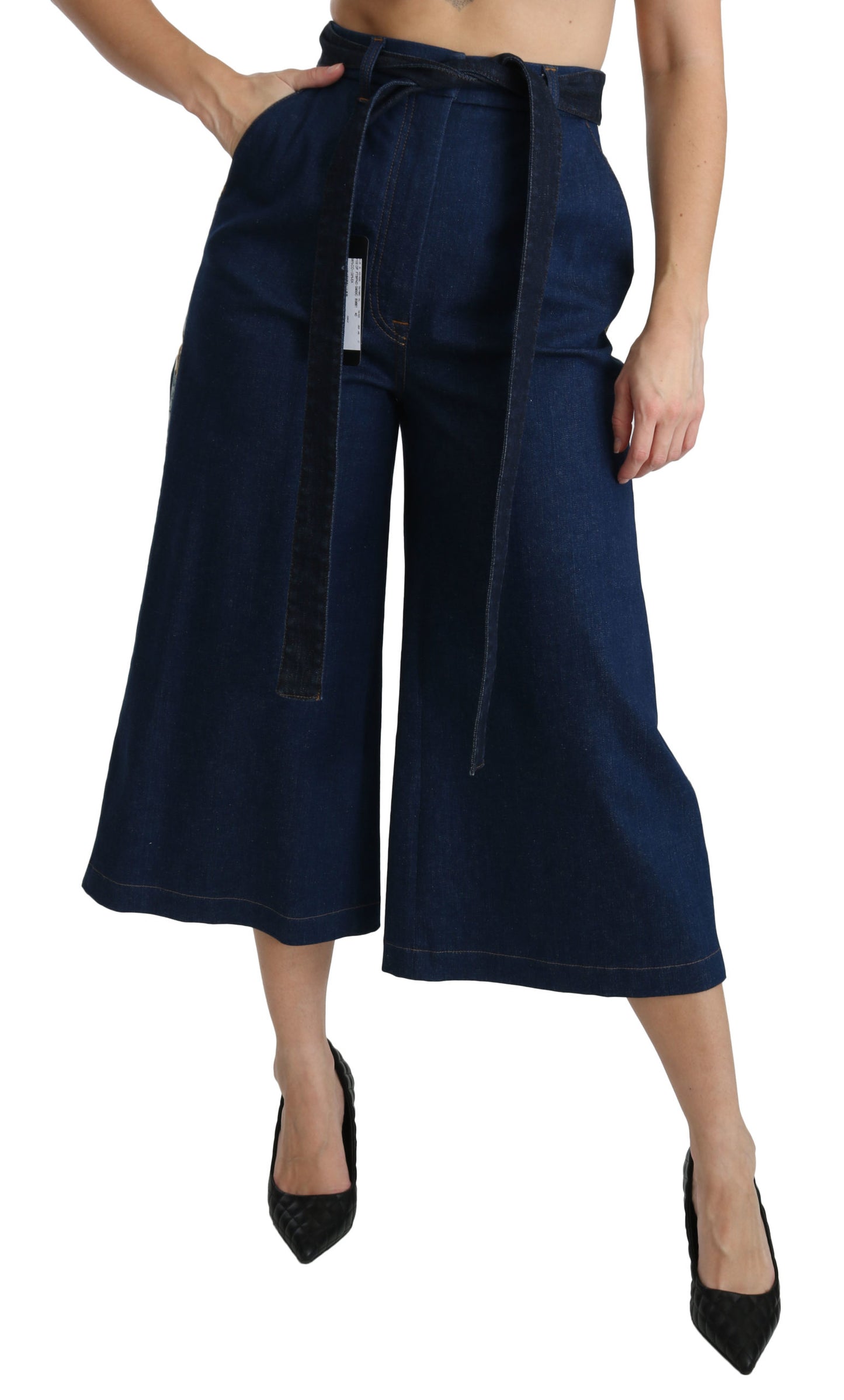 Blaue Palazzo Cropped Denim Cotton Stretch Jeans
