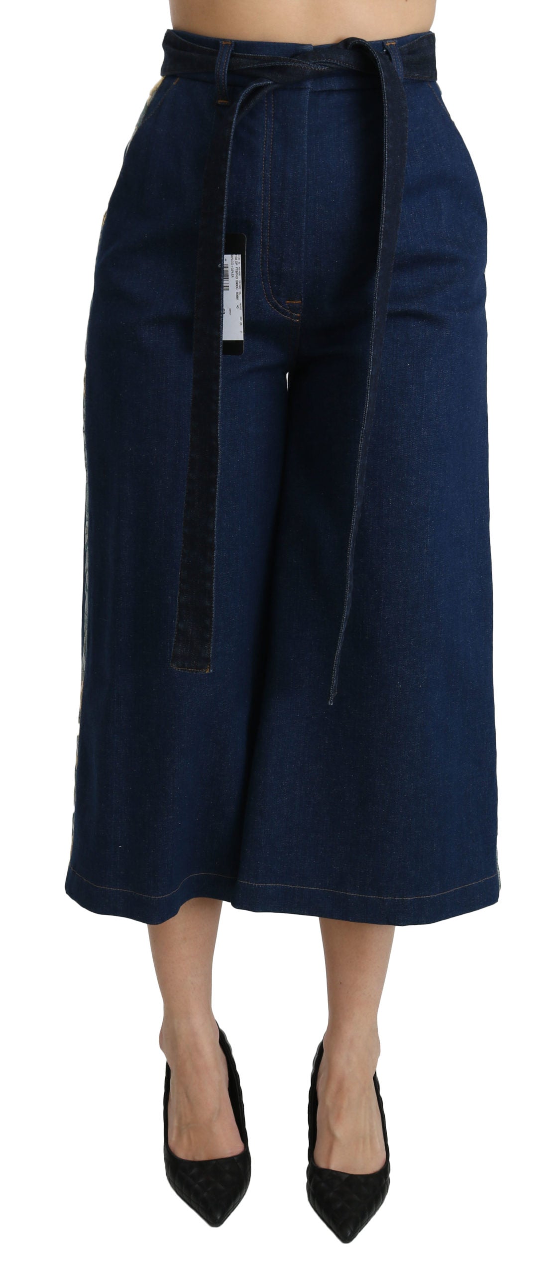 Blaue Palazzo Cropped Denim Cotton Stretch Jeans