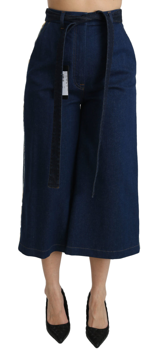 Blaue Palazzo Cropped Denim Cotton Stretch Jeans