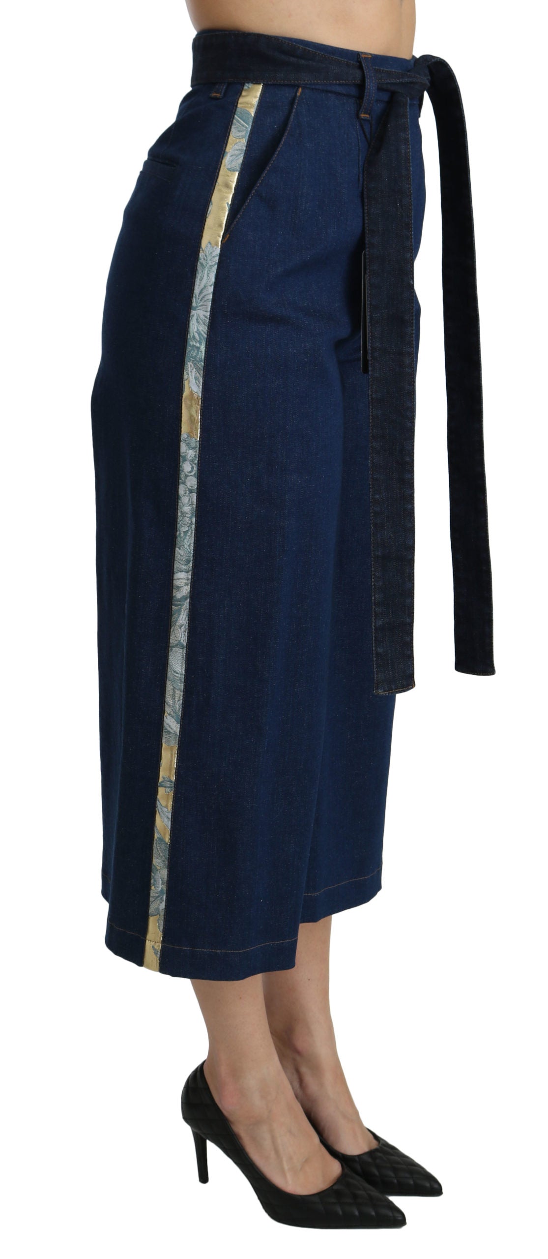 Blaue Palazzo Cropped Denim Cotton Stretch Jeans