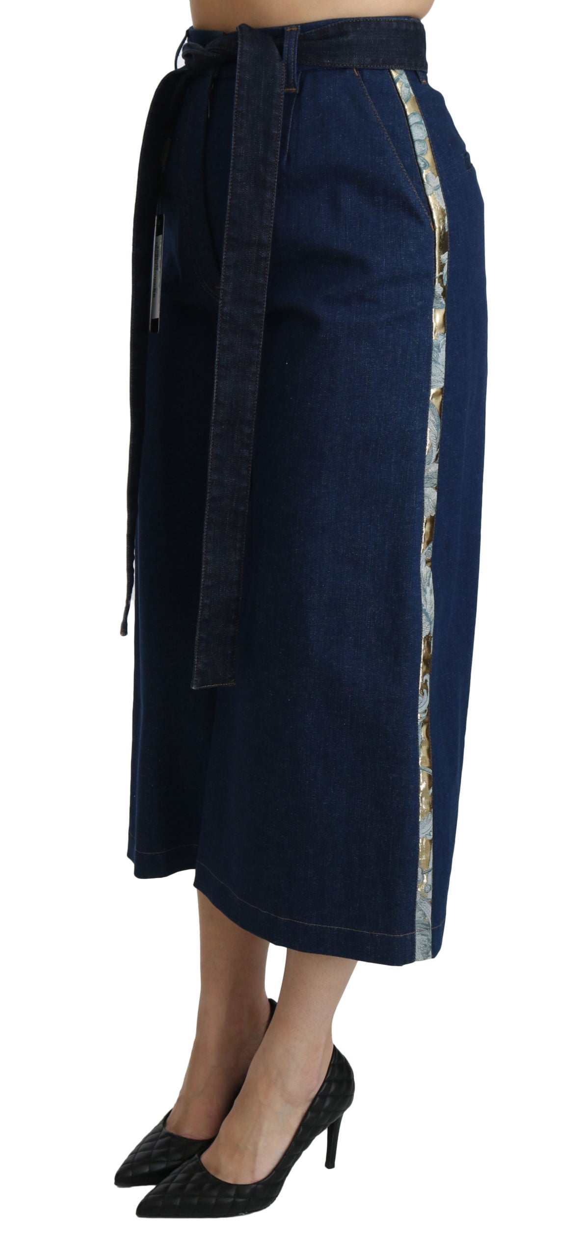 Blaue Palazzo Cropped Denim Cotton Stretch Jeans