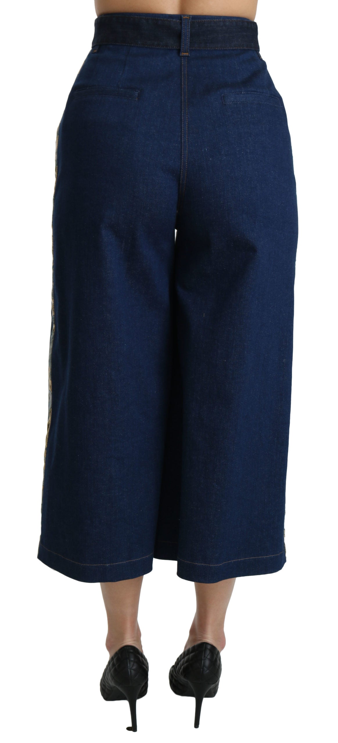 Blaue Palazzo Cropped Denim Cotton Stretch Jeans