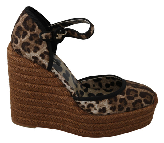 Braune Leoparden Keilsandalen mit Knöchelriemen Schuhe