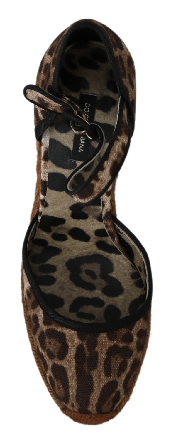 Braune Leoparden Keilsandalen mit Knöchelriemen Schuhe