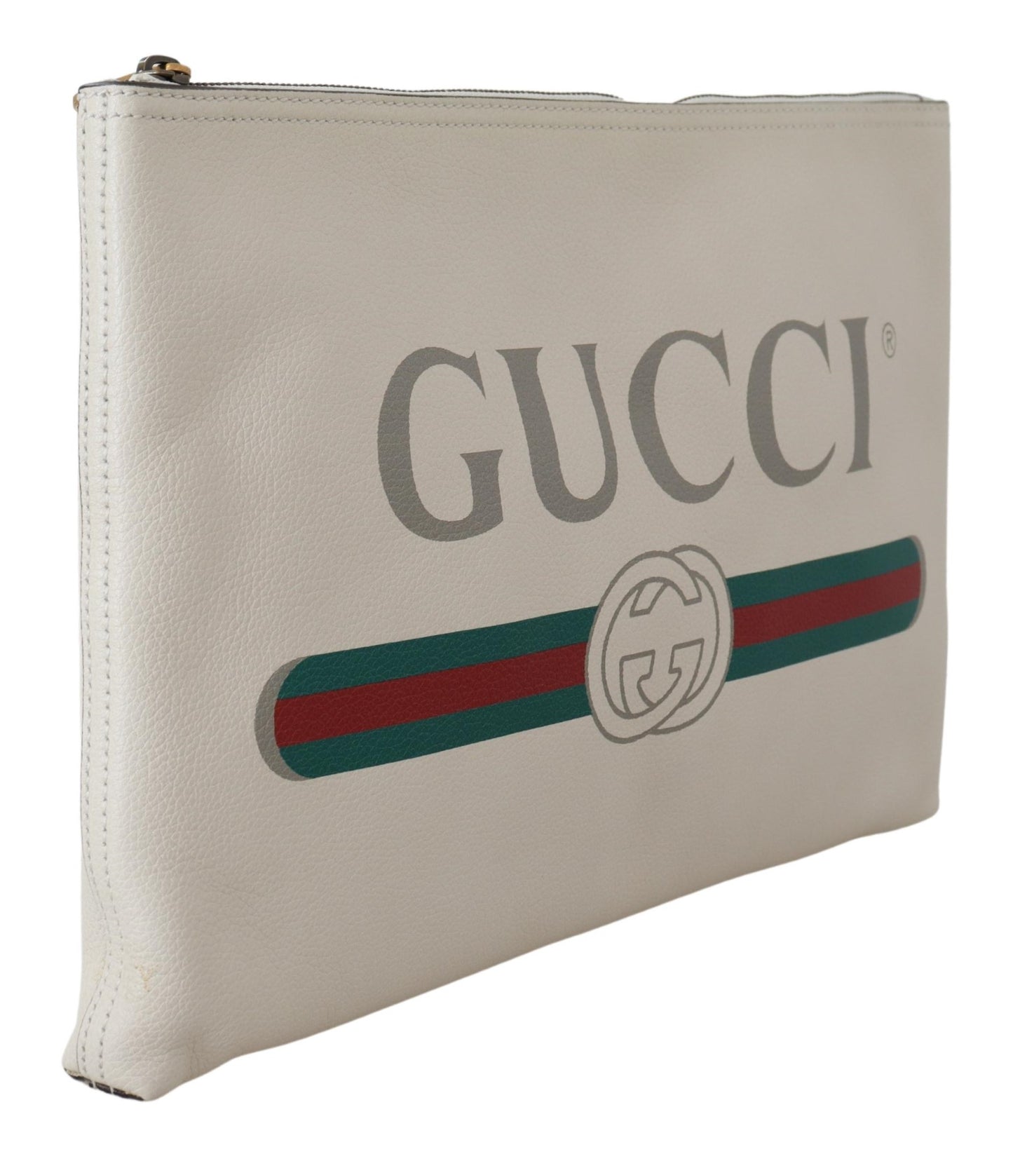 Big Pouch Clutch Tasche aus weißem Leder mit Kieselsteinen