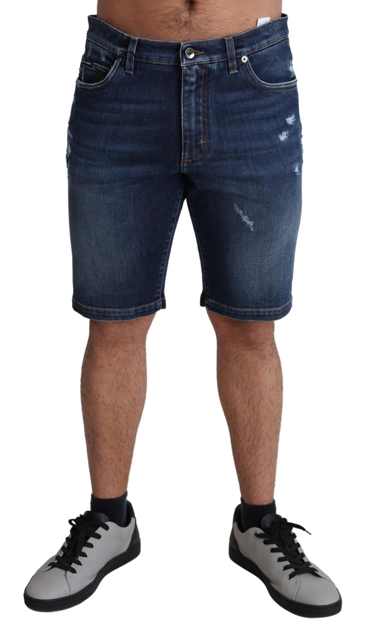 Dunkelblaue Baumwoll-Stretch-Bermuda-Denim-Shorts