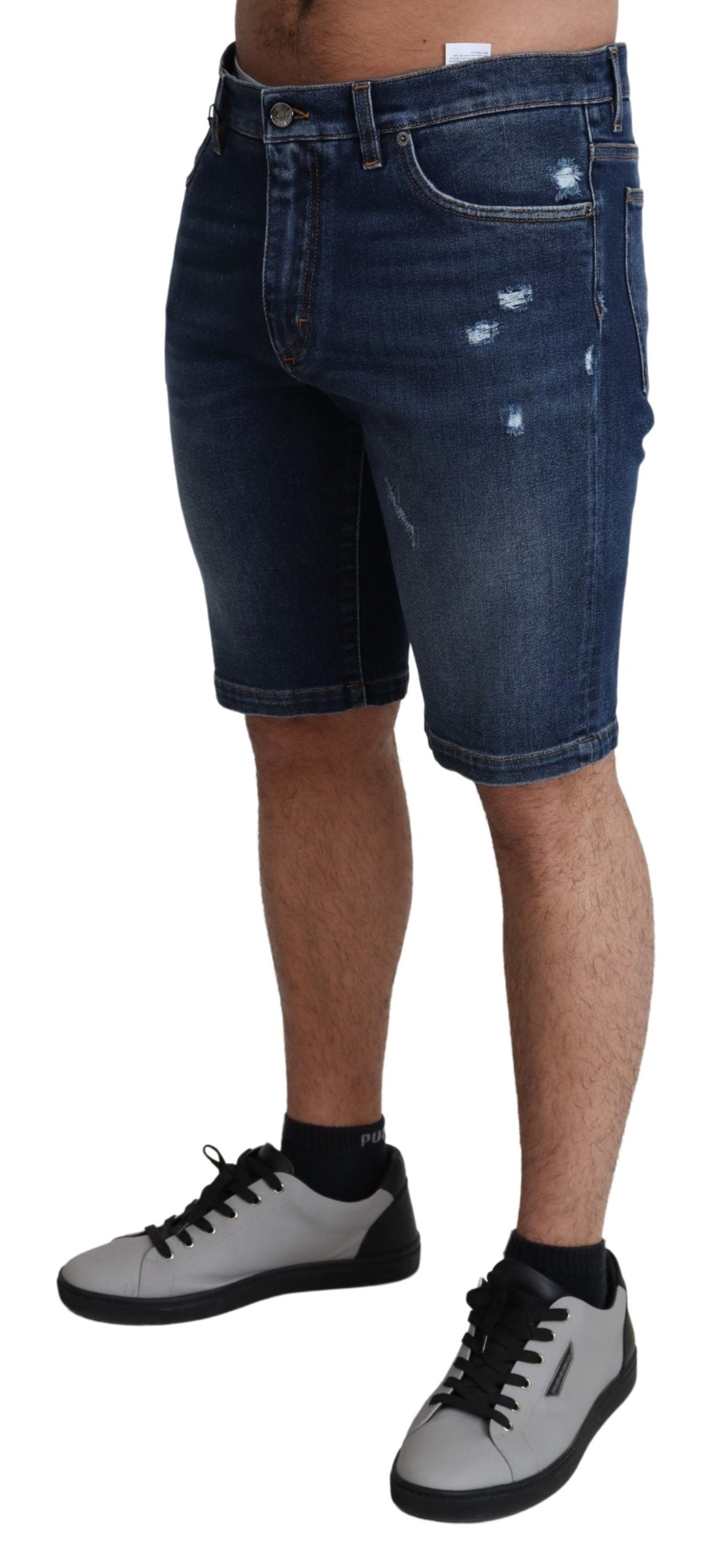Dunkelblaue Baumwoll-Stretch-Bermuda-Denim-Shorts