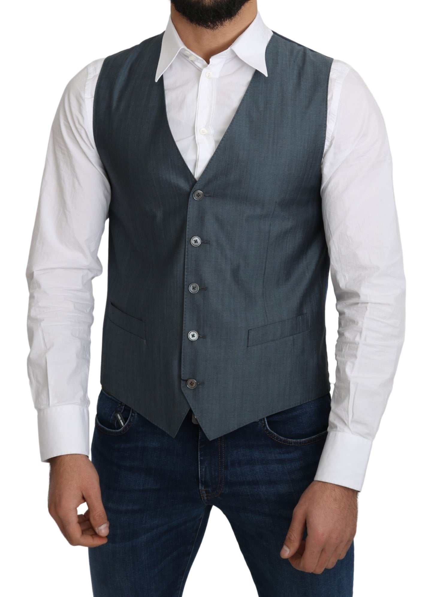 Blauer Wolle-Elastan-Mantel Formelle Weste