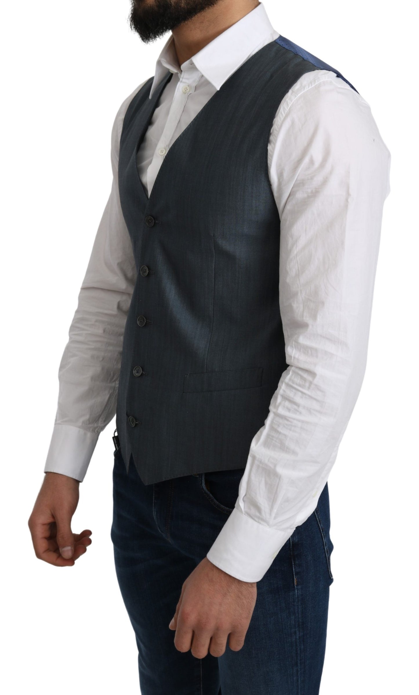 Blauer Wolle-Elastan-Mantel Formelle Weste