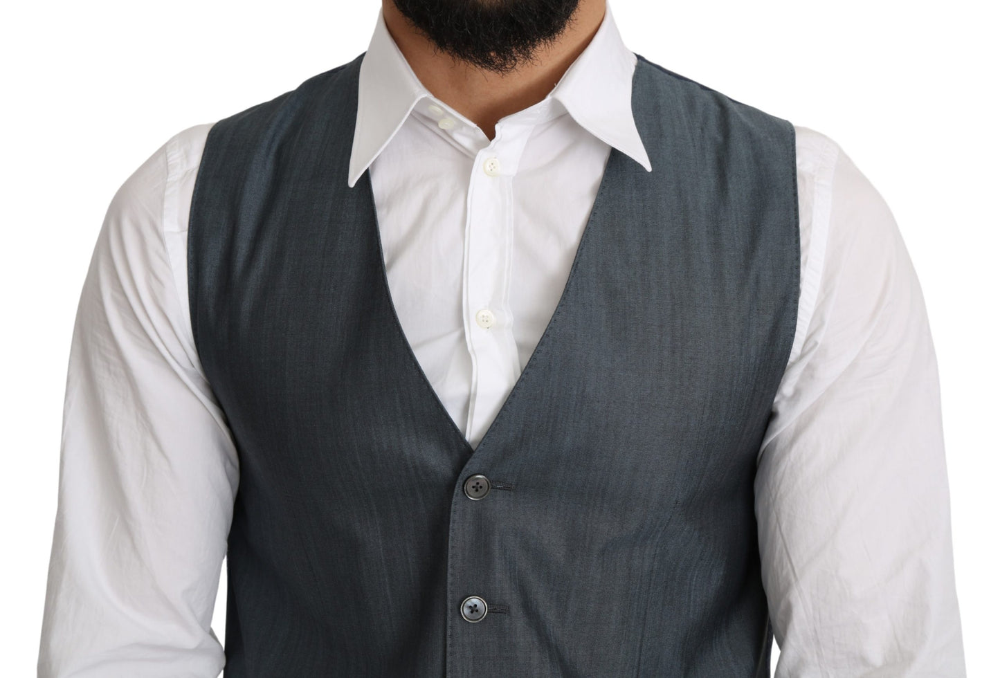 Blauer Wolle-Elastan-Mantel Formelle Weste