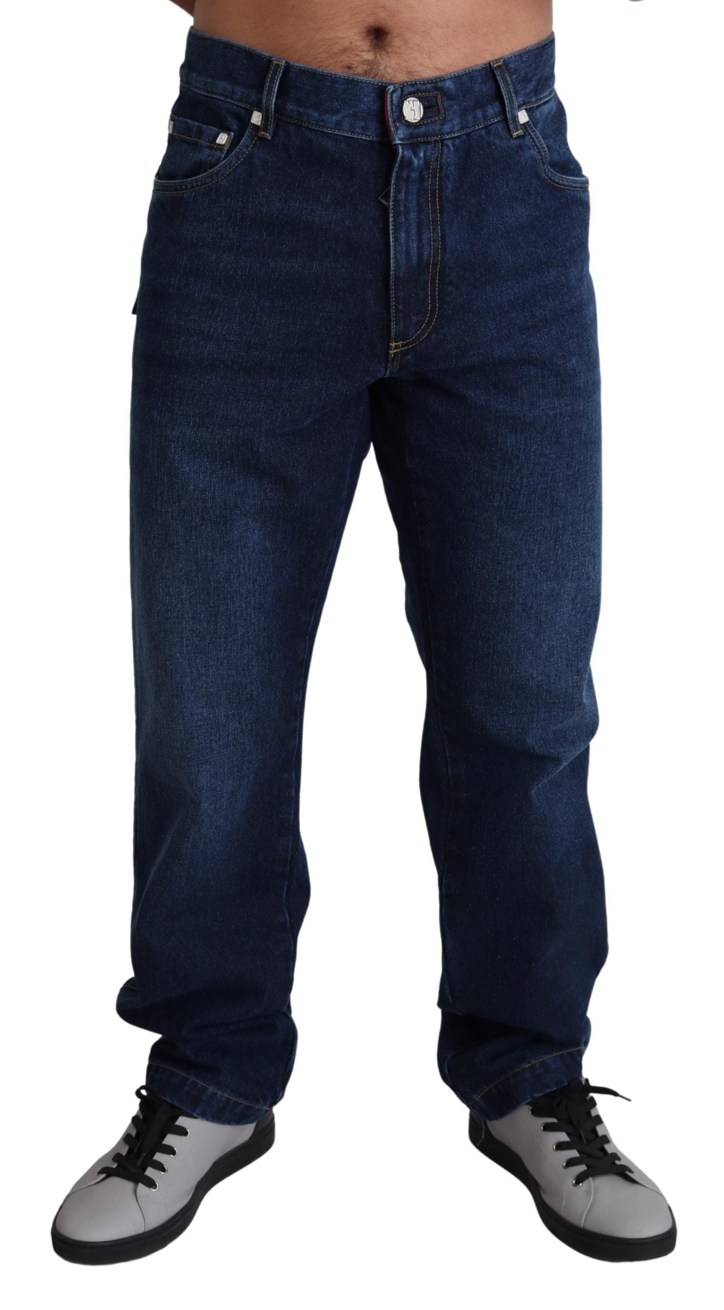 Blaue Regular Denim-Jeans aus Baumwolle