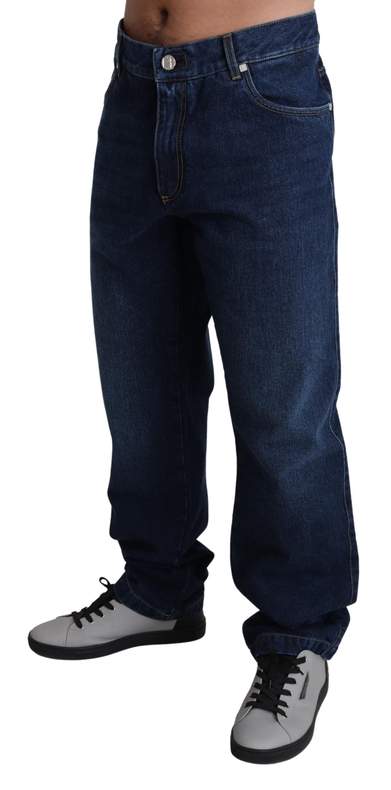 Blaue Regular Denim-Jeans aus Baumwolle