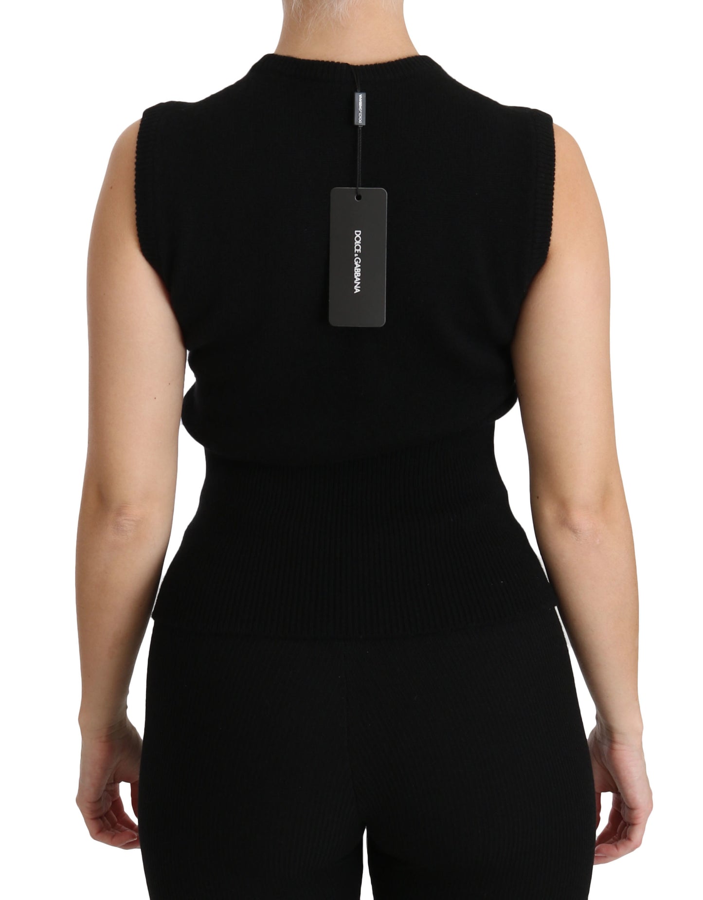 Schwarzes ärmelloses Top mit Rundhalsausschnitt Kaschmirbluse