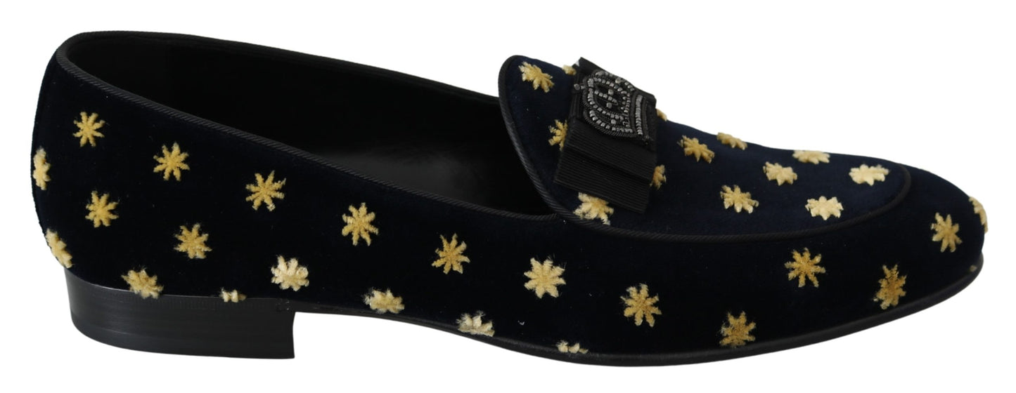 Blau Samt Krone Hausschuhe Loafers Schuhe