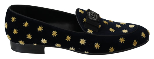 Blau Samt Krone Hausschuhe Loafers Schuhe