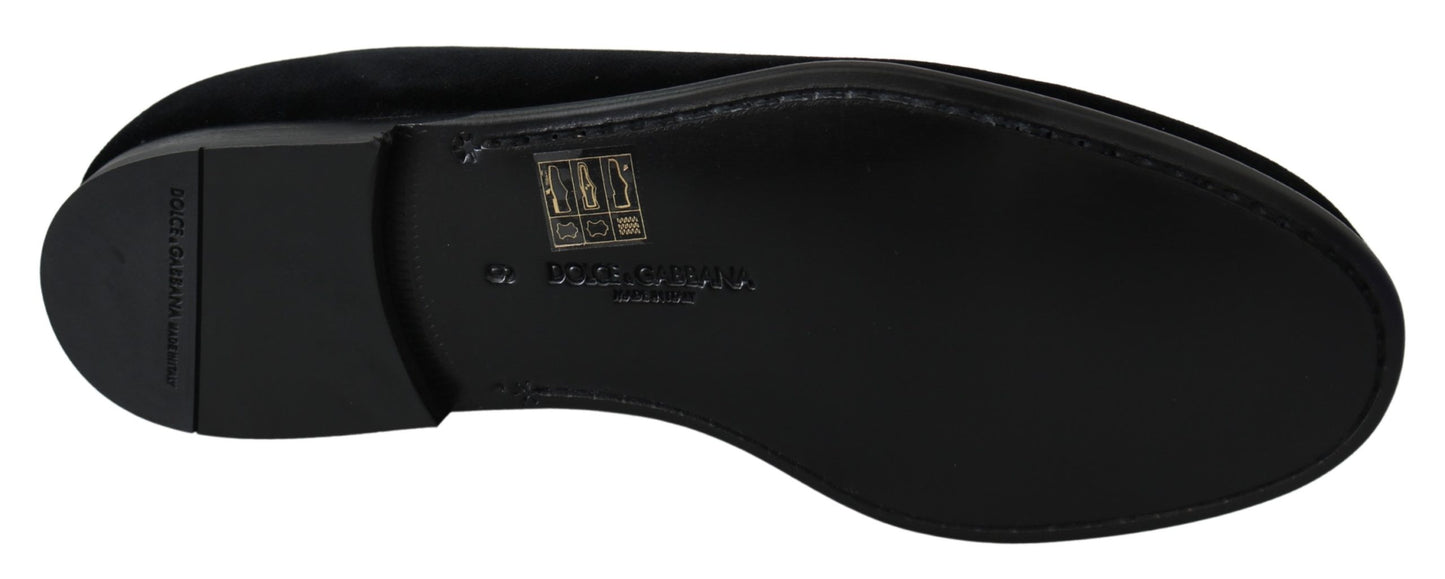 Schwarzer Samt Gold Slipper Loafers Schuhe