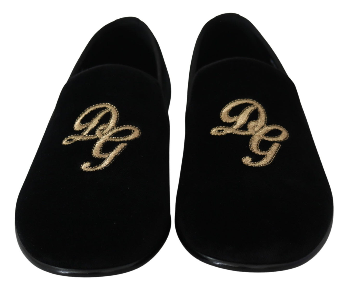Schwarzer Samt Gold Slipper Loafers Schuhe