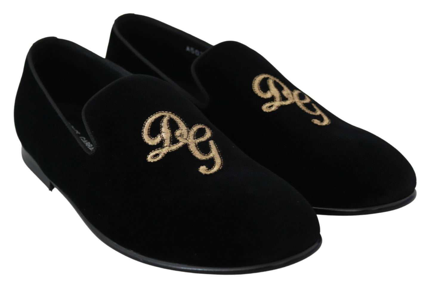 Schwarzer Samt Gold Slipper Loafers Schuhe