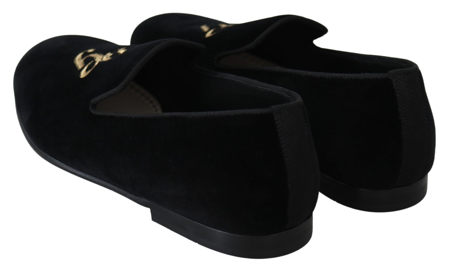 Schwarzer Samt Gold Slipper Loafers Schuhe