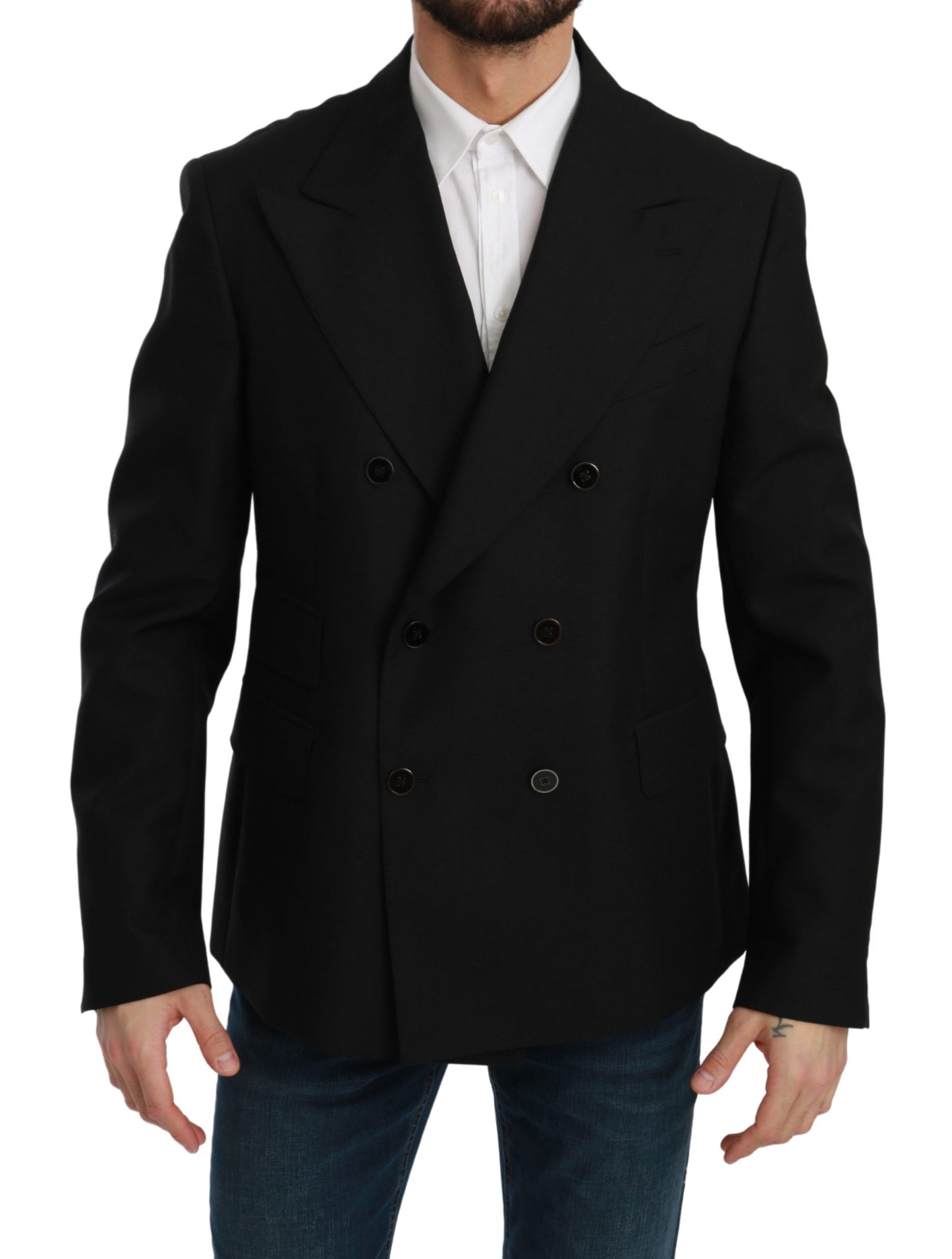 Schwarzer Slim Fit Mantel Wollblazer