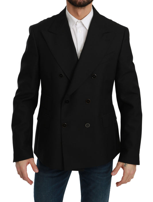 Schwarzer Slim Fit Mantel Wollblazer