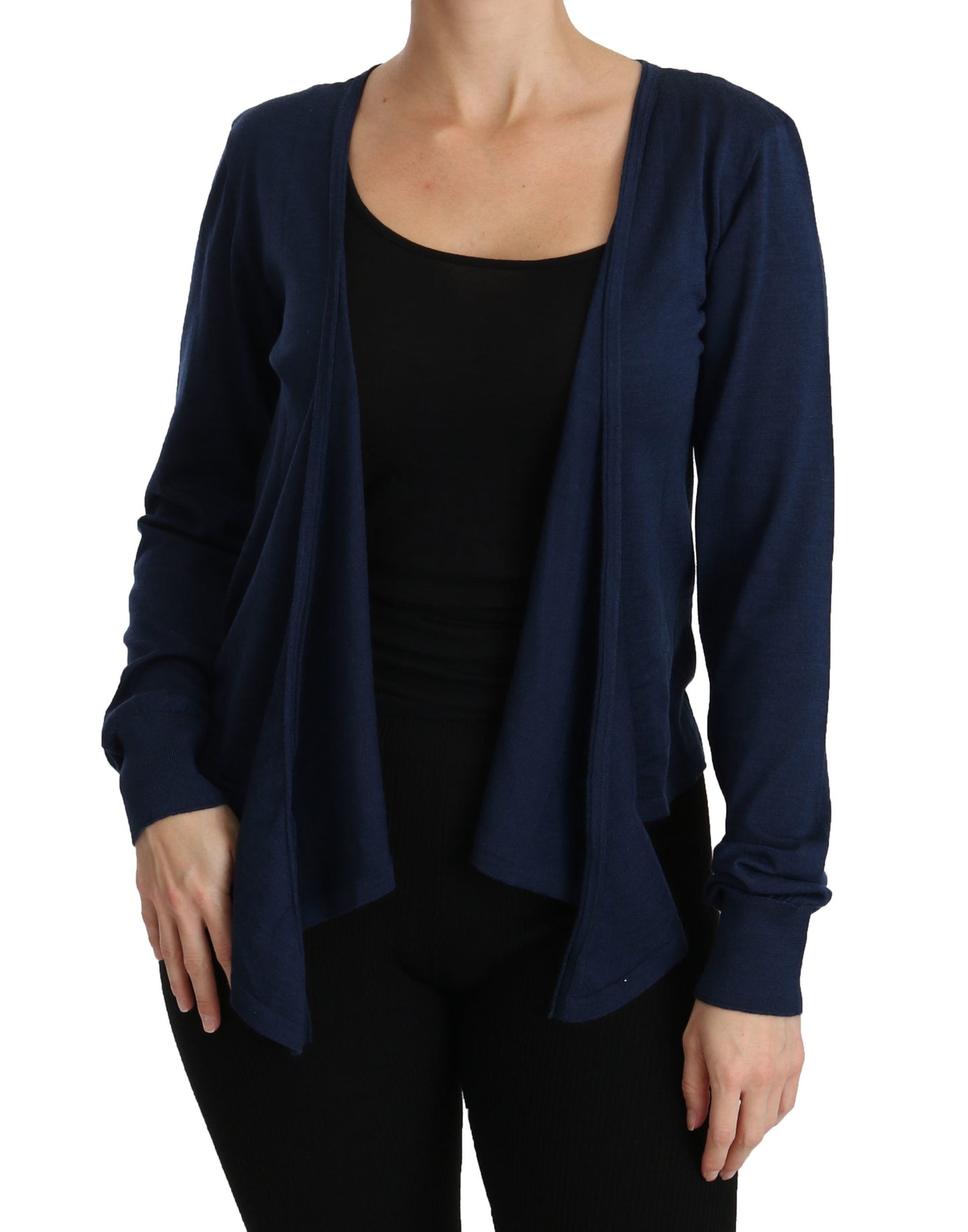 Blaue Langarm-Strickjacke Kaschmirpullover