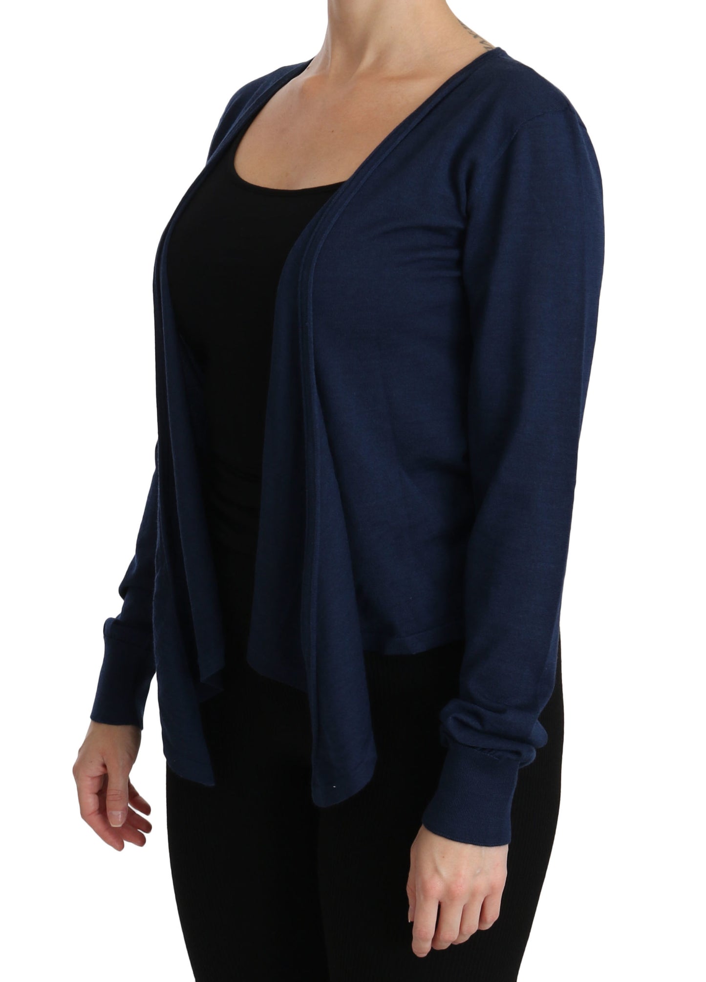 Blaue Langarm-Strickjacke Kaschmirpullover