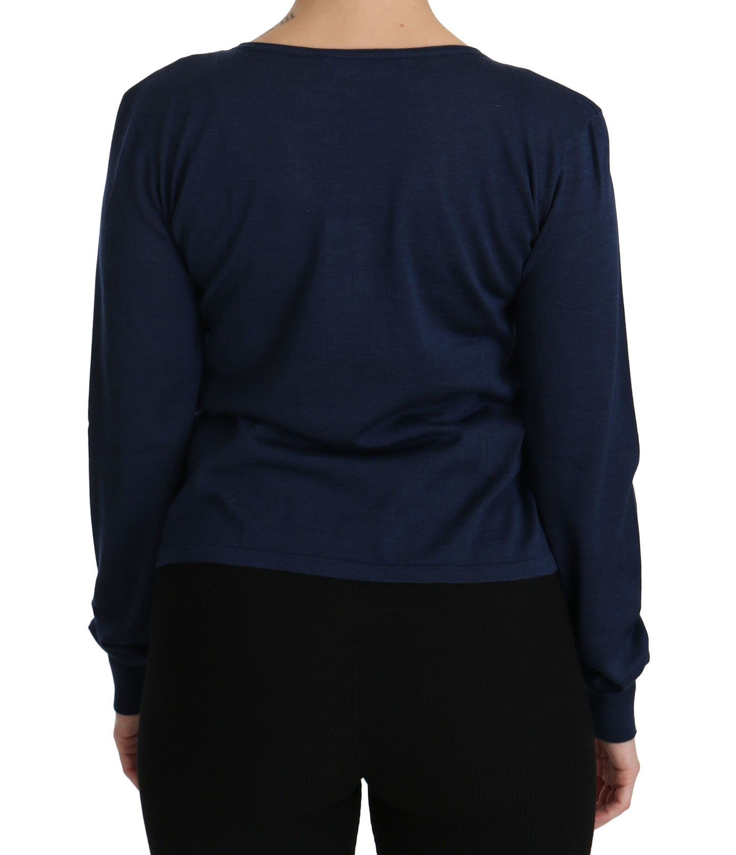 Blaue Langarm-Strickjacke Kaschmirpullover