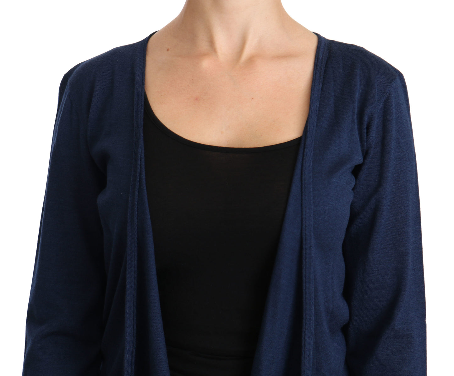 Blaue Langarm-Strickjacke Kaschmirpullover