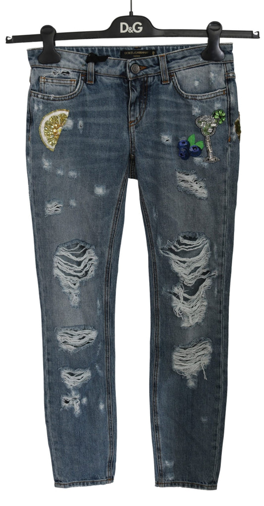 Blaue Ripped PRETTY Hosenjeans aus Baumwolle