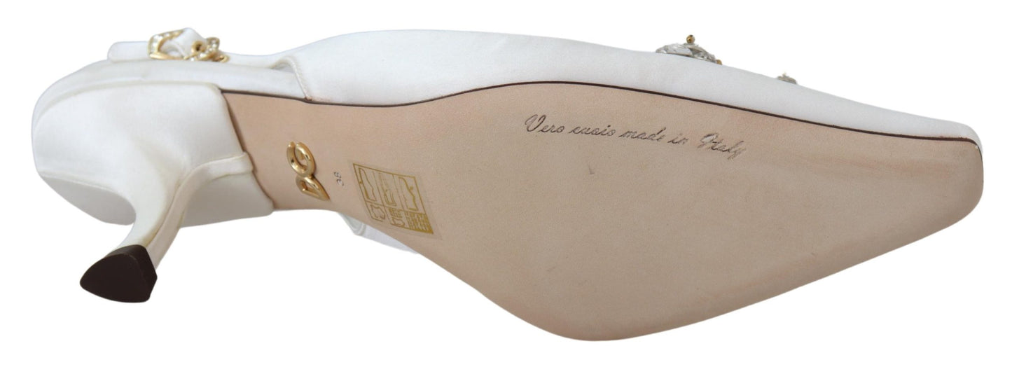 Weiß Viskose Kristalle Heels Slingback Schuhe