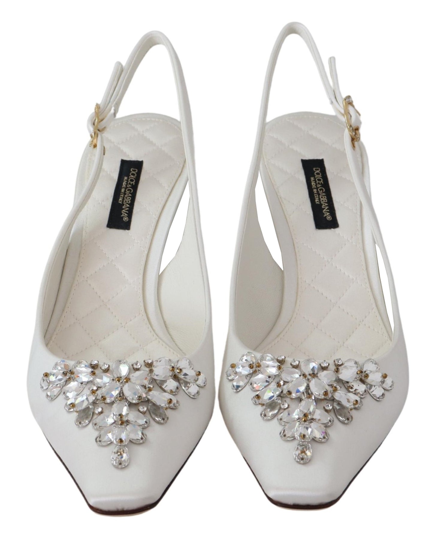 Weiß Viskose Kristalle Heels Slingback Schuhe